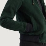 Rebella Green Hooded Suede Bomber Jacket