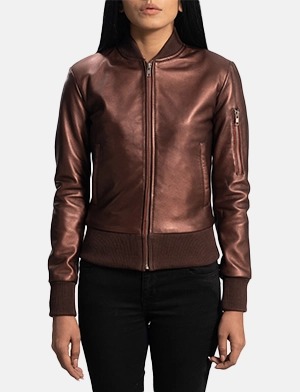 Reida Maroon Leather Bomber Jacket