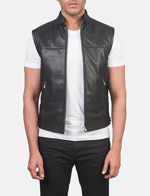 Roland Black Leather Biker Vest