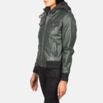 Roslyn Green Hooded Leather Bomber Jacket