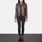 Rumella Maroon Leather Biker Jacket