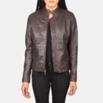 Rumella Maroon Leather Biker Jacket