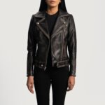 Rumy Distressed Brown Leather Biker Jacket