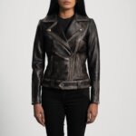 Rumy Distressed Brown Leather Biker Jacket