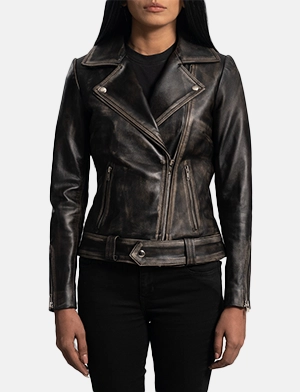 Rumy Distressed Brown Leather Biker Jacket