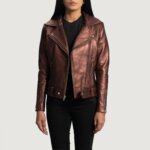 Rumy Maroon Leather Biker Jacket