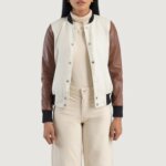 Savant White & Brown Hybrid Varsity Jacket