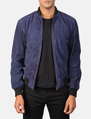 Shane Blue Suede Bomber Jacket