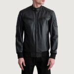 Sven Black Leather Bomber Jacket