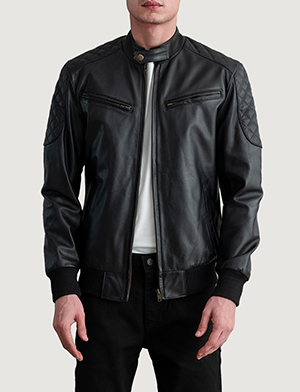 Sven Black Leather Bomber Jacket