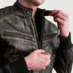 Sven Distressed Brown Leather Bomber Jacket