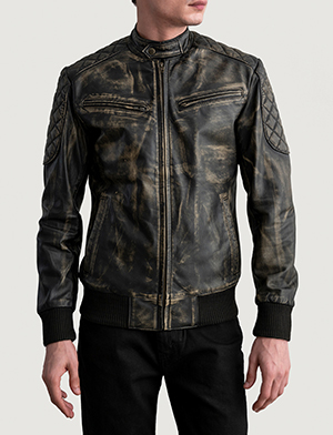 Sven Distressed Brown Leather Bomber Jacket