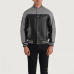 Terrance Black & Grey Leather Varsity Jacket