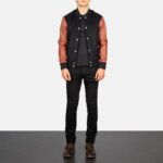 Vaxton Brown & Black Hybrid Varsity Jacket