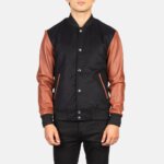 Vaxton Brown & Black Hybrid Varsity Jacket