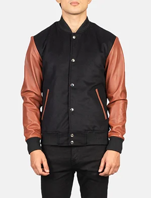 Vaxton Brown & Black Hybrid Varsity Jacket