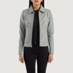 Vixen Grey Classic Collar Leather Jacket