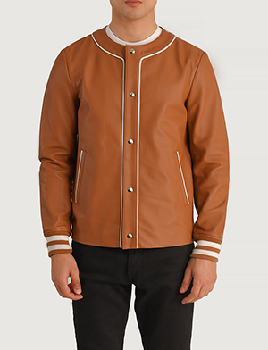 Willis Tan Brown Leather Varsity Jacket