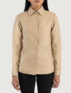Zenith Beige Leather Shirt Jacket