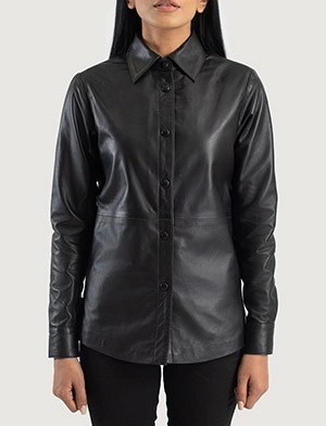 Zenith Black Leather Shirt Jacket