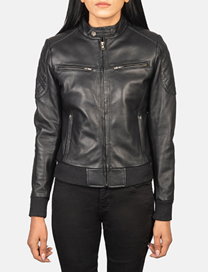 Zenna Black Leather Bomber Jacket