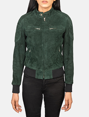 Zenna Green Suede Bomber Jacket